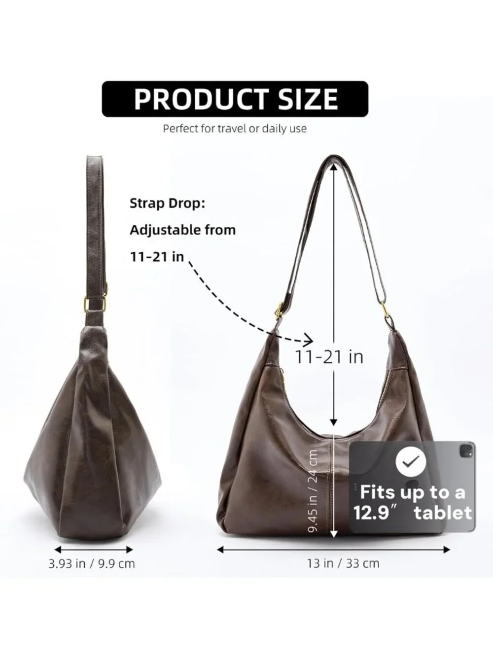 Stylish Slouchy Shoulder Bag, Foldable Crossbody Hobo Purse, Adjustable Strap, 5